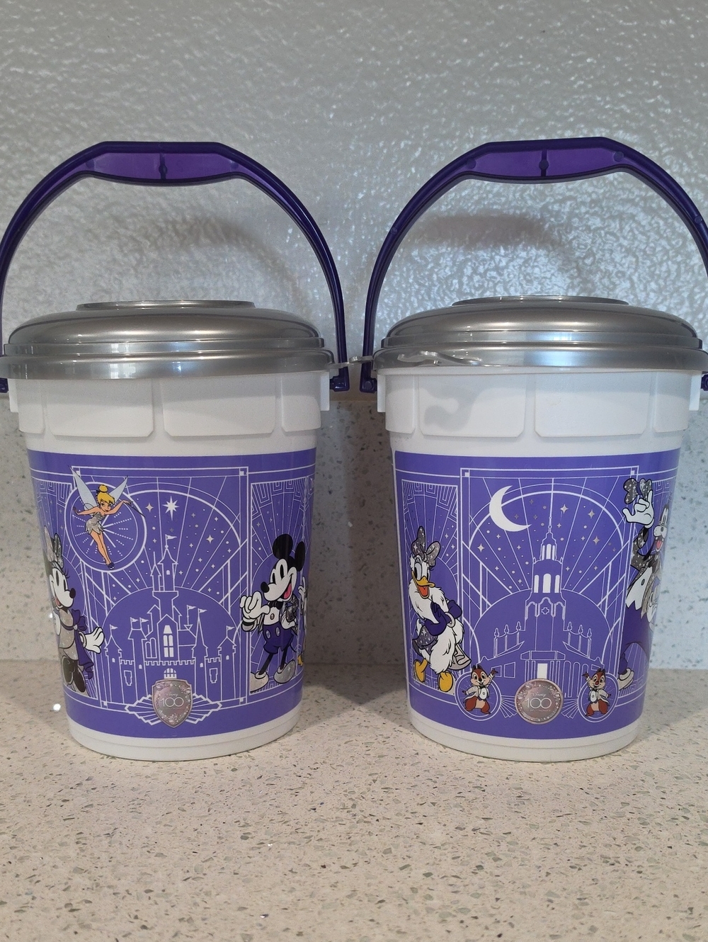 Disney 100 Years Of Wonder Anniversary, Two Popcorn Buckets, Disneyland Limited